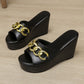 Gold Chain Shoes High Heel Wedges Slippers Women Slides Sandals