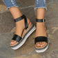 Summer Sandals Buckle Strap Hemp Wedges Platform Peep Toe Shoes Women