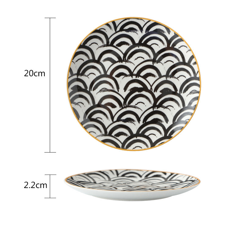 Black and White Retro Style Home Breakfast Steak Plates