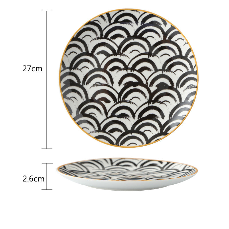 Black and White Retro Style Home Breakfast Steak Plates