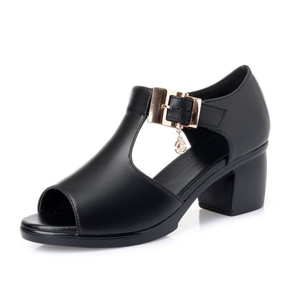 Mother Shoes Thick Heel Buckle Sandals Women