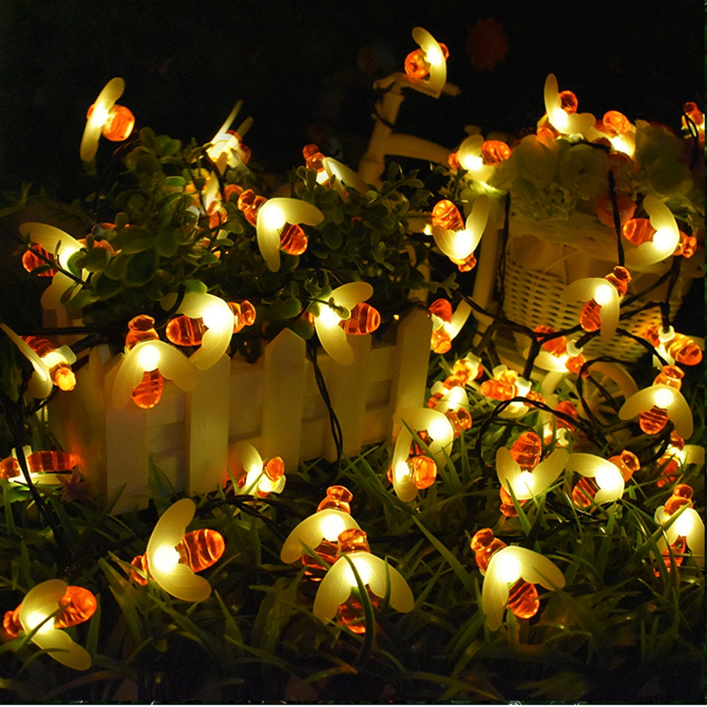 LED Outdoor Solar Lamp String Lights Fairy Holiday Christmas Party Garland Solar Garden Waterproof Linghting Bee