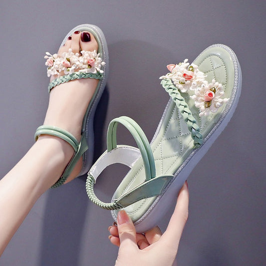 Summer New Style Flat Bottomed Sandals With Flowers Fashion Casual Shoes Women