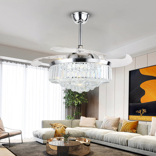 Crystal Fan Lights European Ceiling Fan Lights Living Room Bedroom Dining Room Invisible Led Fan Chandelier All Copper