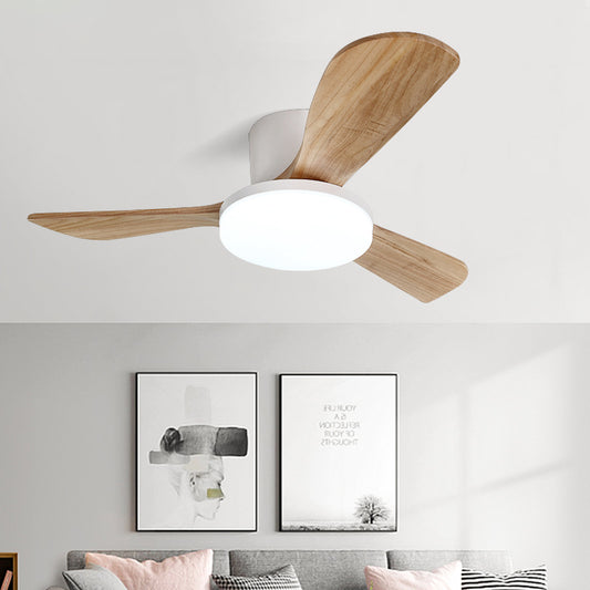 Solid Wood Nordic Headlamp Panel LED Ceiling Fan Lamp