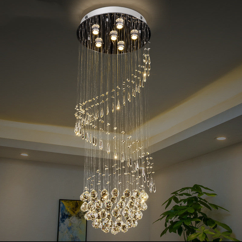 Duplex Staircase Long Rotating Spiral Crystal Chandelier