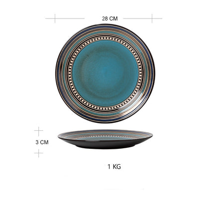 Southwestern Blue Turquoise Retro Stoneware Pottery Dinnerware Set