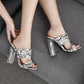 Crystal high heel snake print sandals sandals women shoes