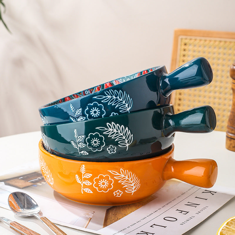 Festive Glazed Stoneware Pottery Dinnerware Bowls