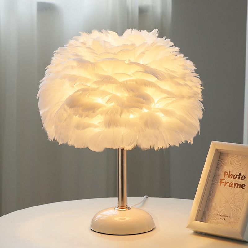 Feather Table Lamp Bedroom Girl Bed Head Creative Simple