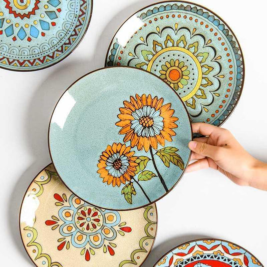 Hand painted ceramic plate round dinner plate