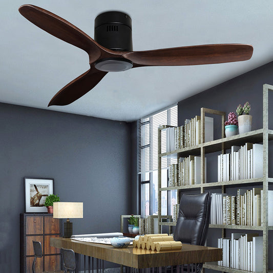 Black Industrial Lightless Living Room, Dining Room, Minimalist Retro Wood Remote Control Electric Fan Light