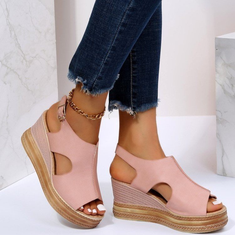 Peep Toe Sandals Women Wedge Heel Platform Buckle Shoes Summer