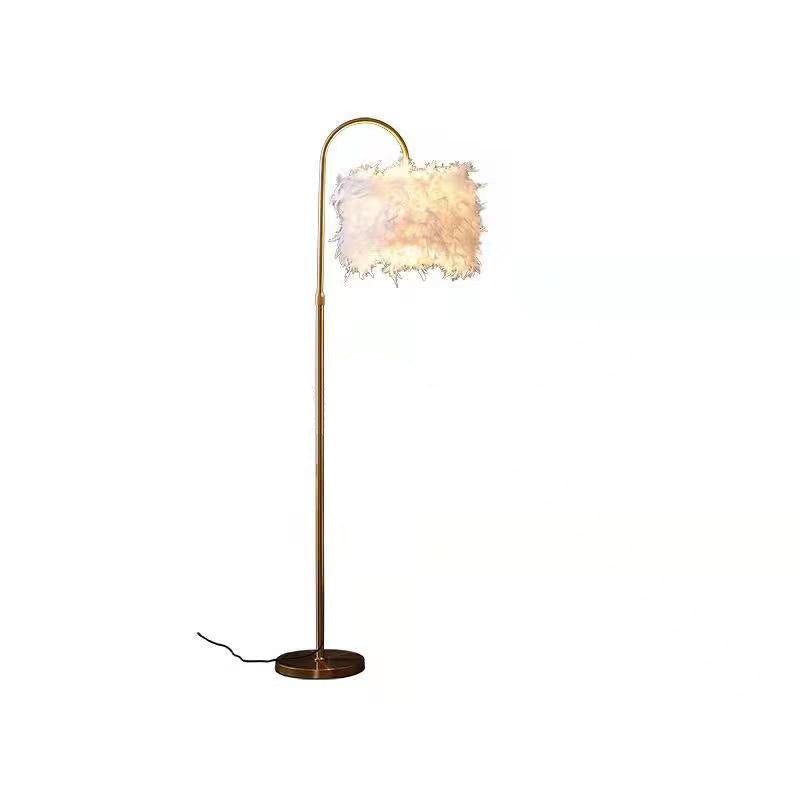 LED White Feather Gold Decorative Curved Floor Lamp