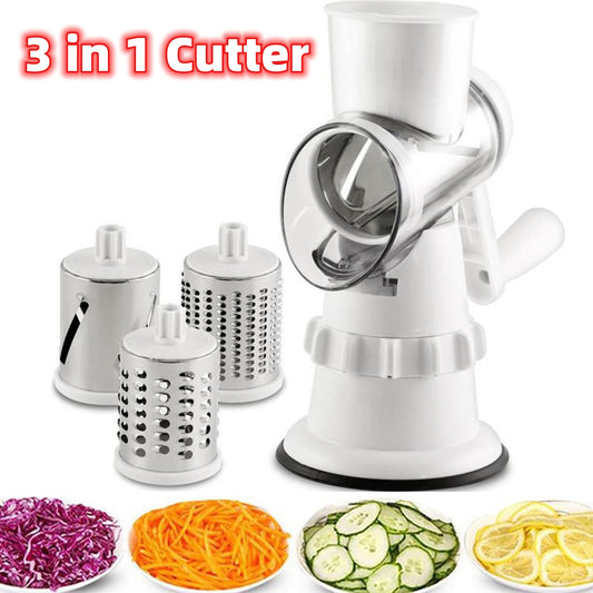 3 In 1 Vegetable Slicer Manual Grate Cutter Round Chopper Mandolin Shredder