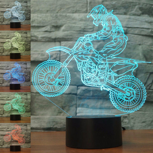 3D Night Light Riding Mountain Motorcycle LED Touch Illusion Light 7 Color Changes