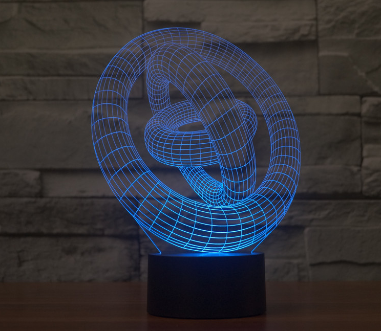 Colorful 3D light three-ring LED acrylic energy saving night light USB touch charging small desk lamp