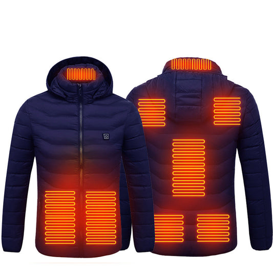 Men Heated Puffer Jacket Electric Heating Coat Insulated Hood Windbreaker