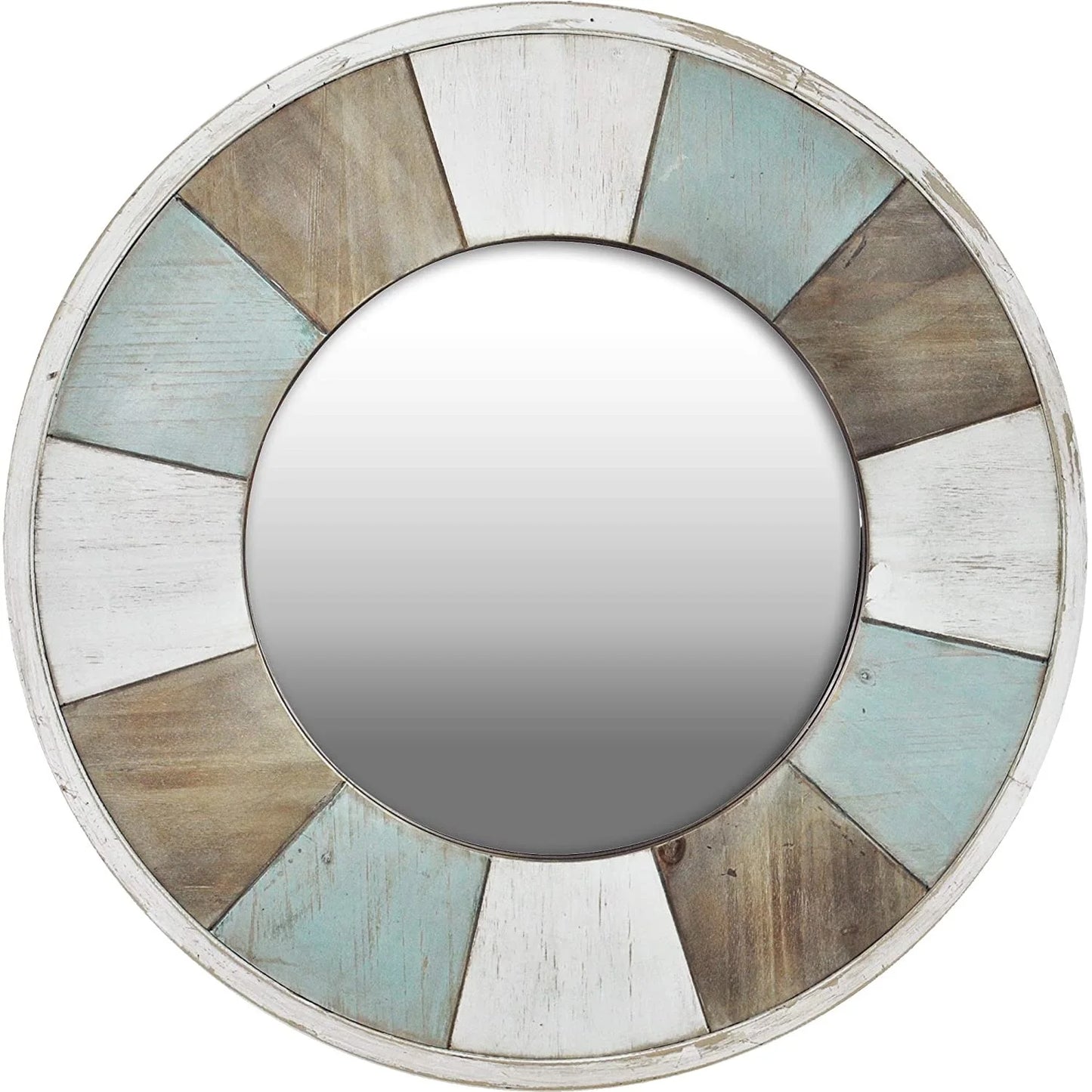 Accent Wall Mirror, 27&quot;, Aged Teal/Shabby White/Natural Wood