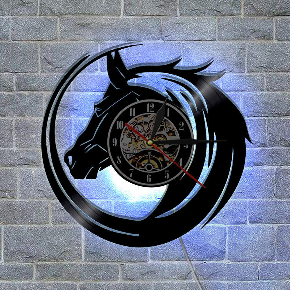 Animal Series Horse Head Vinyl Record Wall Clock