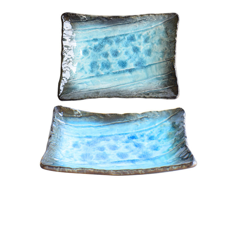 Luxury Blue Turquoise Blossom Crackle Glaze Stoneware Pottery Dinnerware Set