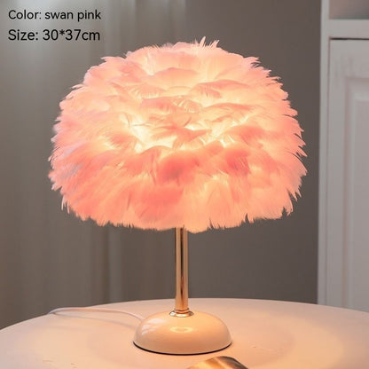 Feather Table Lamp Bedroom Girl Bed Head Creative Simple