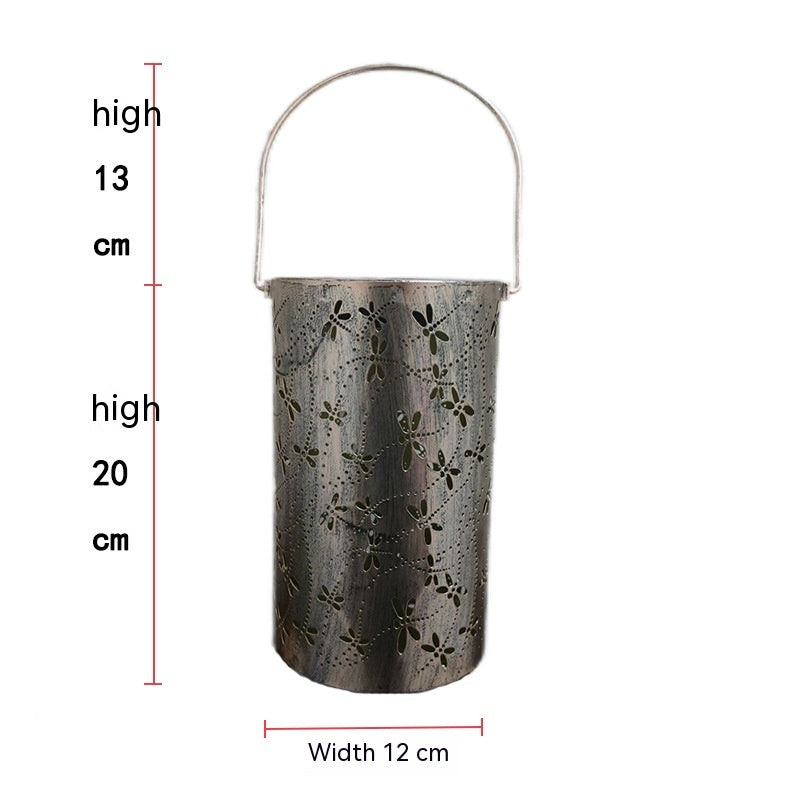 Dragonfly Solar Iron Hollow Portable Lantern Outdoor Garden Courtyard Decoration Hanging Lamp