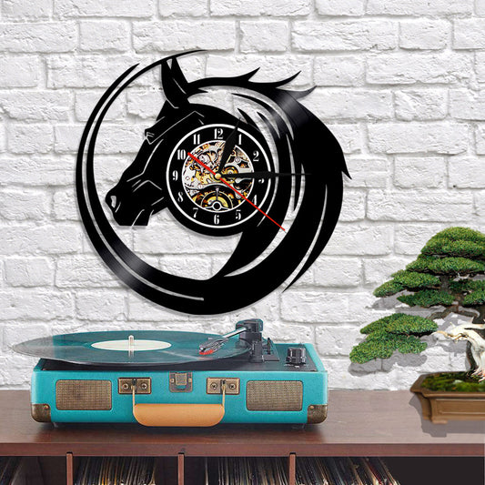 Animal Series Horse Head Vinyl Record Wall Clock