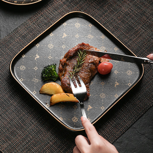 Luxury Black Matte Asian Stoneware Dinnerware Set