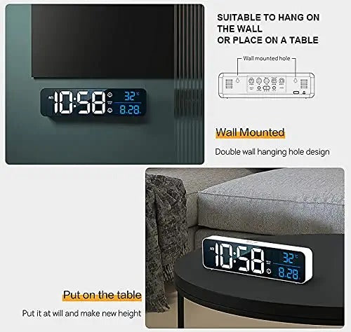 Digital Clock Large Display Music LED Digital Alarm Clock Temperature Date Display Automatic Brightness Dimmer Smart Cool Modern Mirror Clocks Black | Decor Gifts and More