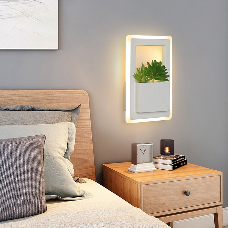 Modern LED Bedside Wall Lamp White Color with Plant LED Wall Lights for Bedroom Living Room Wall Sconce | Decor Gifts and More