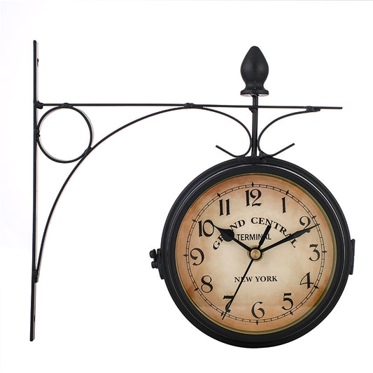 European Vintage Double Sided Wrought Iron Wall Clock