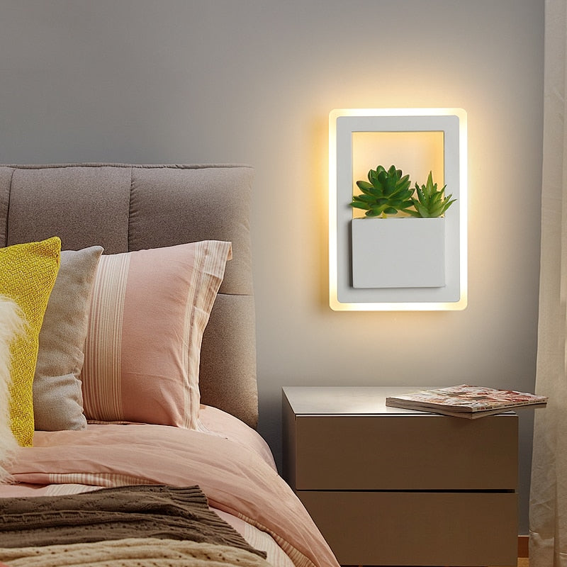 Modern LED Bedside Wall Lamp White Color with Plant LED Wall Lights for Bedroom Living Room Wall Sconce | Decor Gifts and More