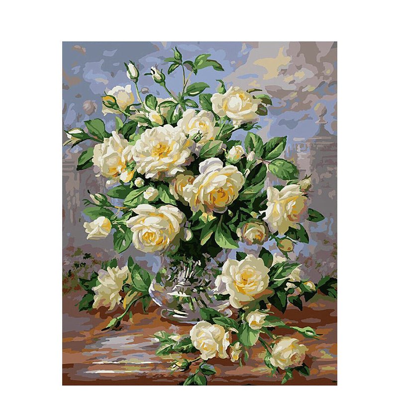 White Rose DIY Hand Painting By Numbers Paint By Numbers Oil Painting On Canvas Unique Gift For Home Decor | Decor Gifts and More