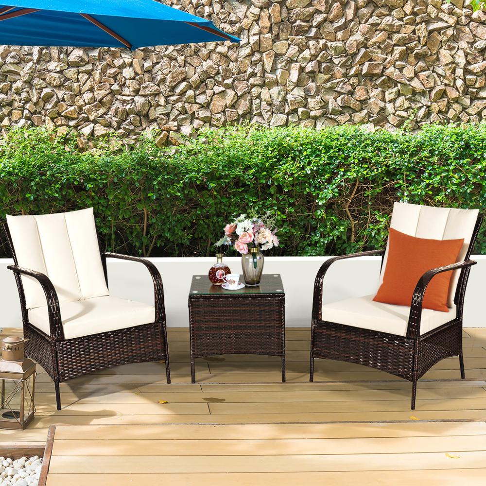 3 pcs patio rattan furniture set coffee table &