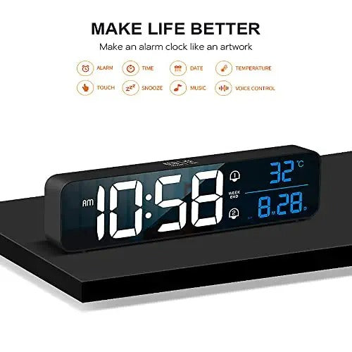 Digital Clock Large Display Music LED Digital Alarm Clock Temperature Date Display Automatic Brightness Dimmer Smart Cool Modern Mirror Clocks Black | Decor Gifts and More