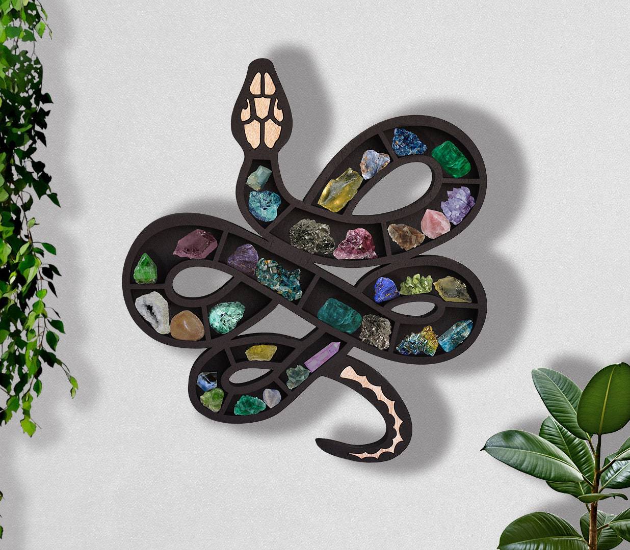 Wood Snake Moon Phase Crystal Shelf | Decor Gifts and More