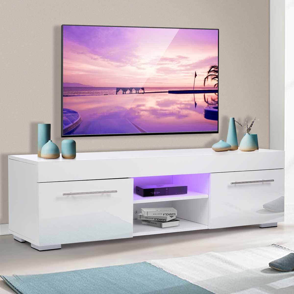 51&#39;&#39; High Gloss Modern TV Unit Bracket with LED Light TV Stands Living Room Furniture TV Cabinet with 2 Drawers Home TV Stands | Decor Gifts and More