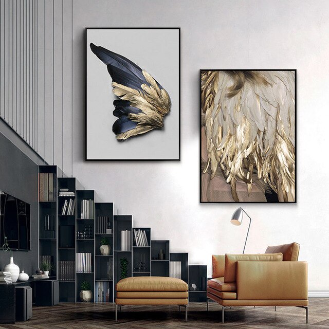 Decorative Gold Feather Abstract Canvas Painting Mural | Decor Gifts and More