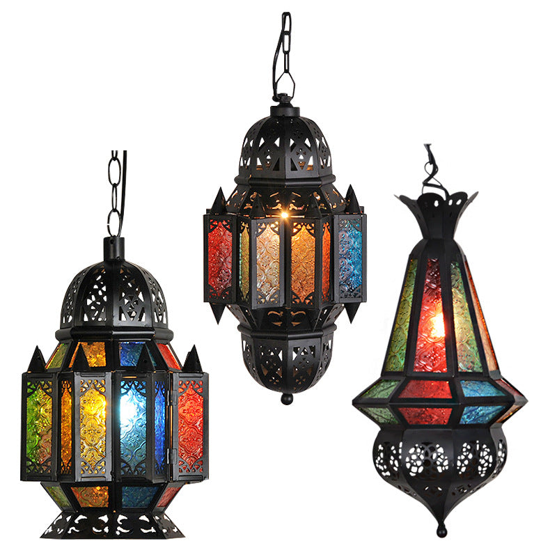 Chandelier Moroccan Retro Wrought Iron Chandelier Stained Glass Lamp