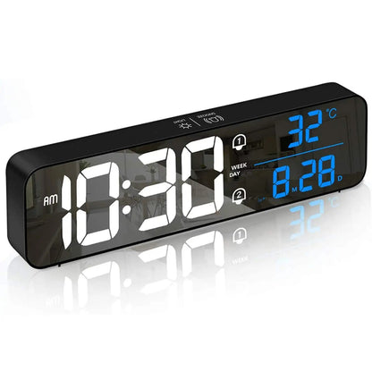 Digital Clock Large Display Music LED Digital Alarm Clock Temperature Date Display Automatic Brightness Dimmer Smart Cool Modern Mirror Clocks Black | Decor Gifts and More