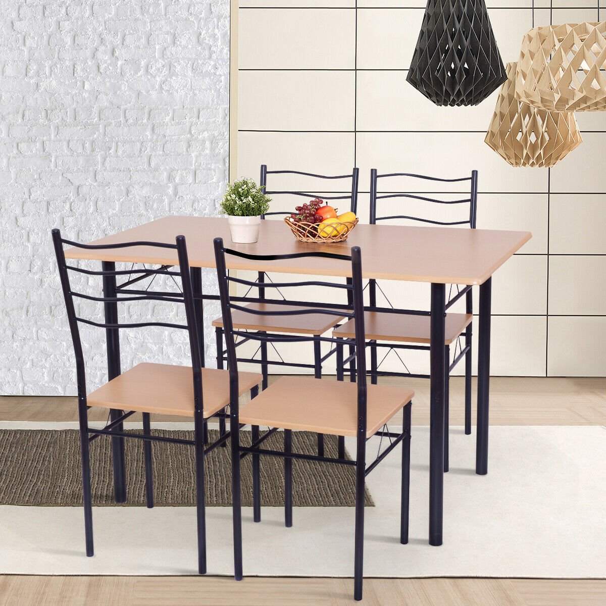 5 Piece Dining Table Set with 4 Chairs Wood Metal Kitchen Breakfast Furniture | Decor Gifts and More