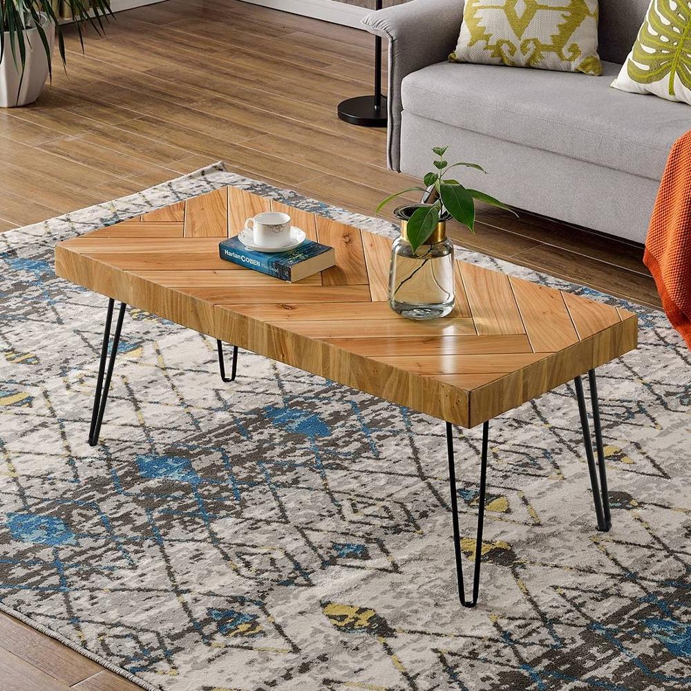 Modern Coffee Tea Cocktail Table 43.3x19.7x17.7Inch Multifunction Easy Assembly for Living Room Office Store Glossy Finished Oak - Home Decor Gifts and More