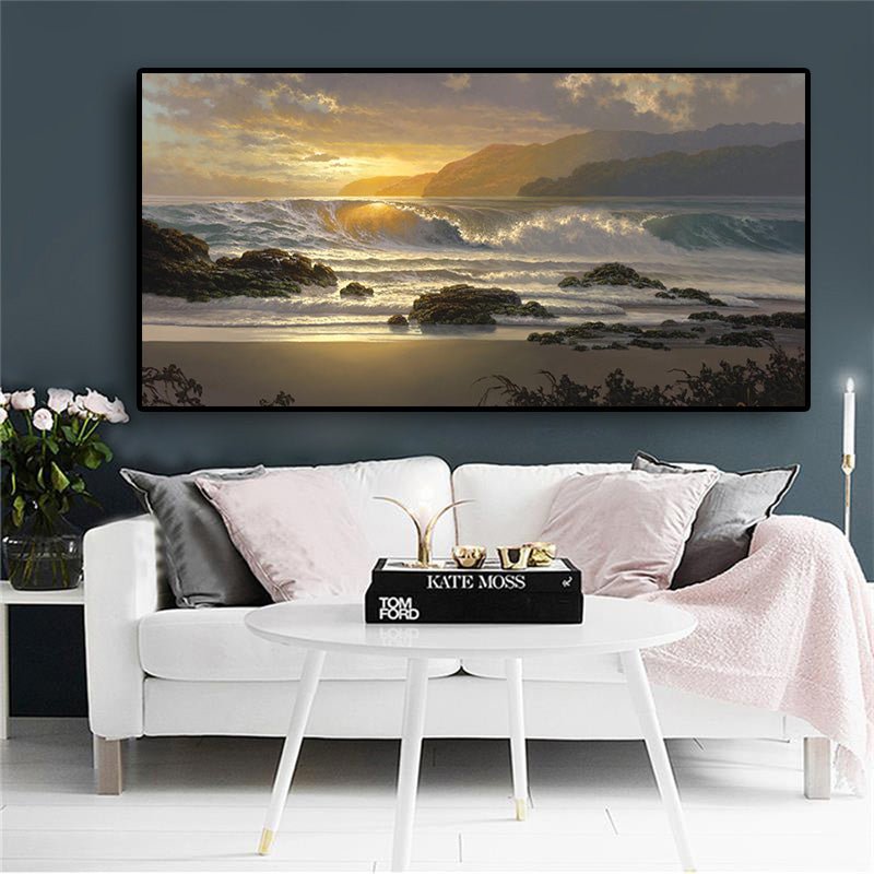 Modern Scandinavian Sea Wave Sunset Seascape Coastal Wall Art - Home Decor Gifts and More