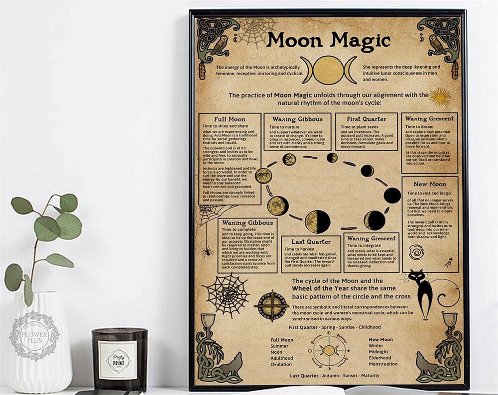 Vintage Moon Phase Poster Wall Art Canvas Painting | Decor Gifts and More