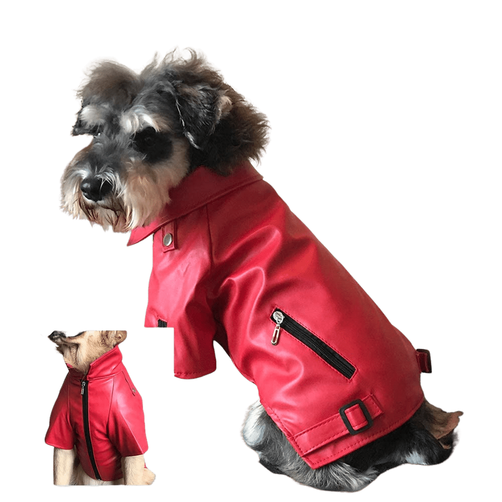 Dog Leather Jacket, Warm Coats Dogs Windproof Cold Weather Coats for Large Medium Small Dogs, Black Brown Red Colors - Home Decor Gifts and More