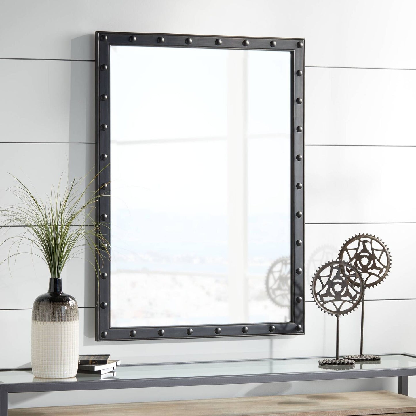 Rectangular Vanity Wall Mirror Black Metal Beveled 28" Wide for Bathroom Bedroom - Home Decor Gifts and More