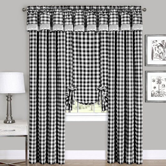 Black and White Checkered Plaid Gingham Kitchen Window Curtain Drapes Panel Valance Shade | Decor Gifts and More