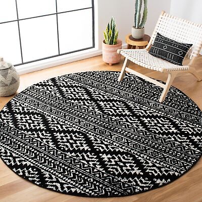 SAFAVIEH Tulum Bora Moroccan Boho Chic Area Rug Black/Ivory 3' x 3' Round - Home Decor Gifts and More