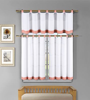 Tatum 3 Pc White Orange Gingham Check Kitchen Window Curtain Set  7357358049308 | Decor Gifts and More